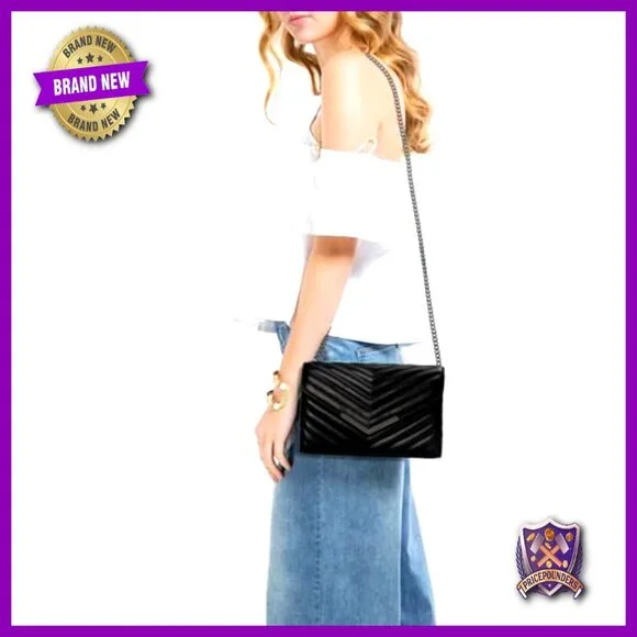 Quilted Vegan Leather Envelope Clutch Evening Bag Elegant Detachable Chain Strap